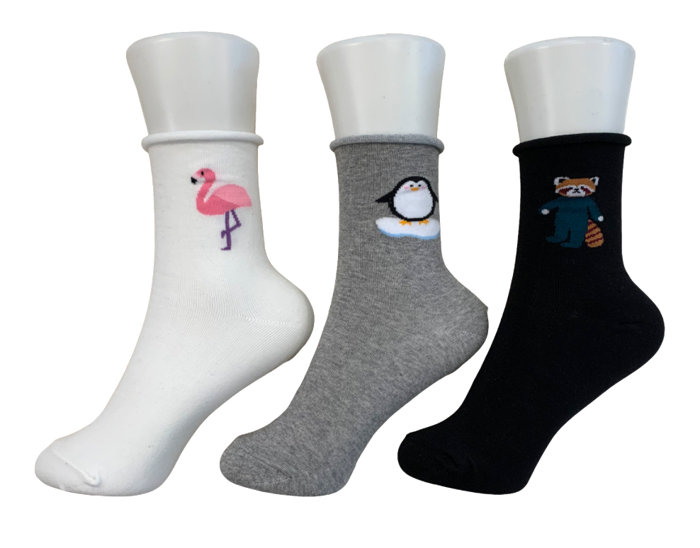 Women's cotton blend no-band socks - Animal (3 designs)