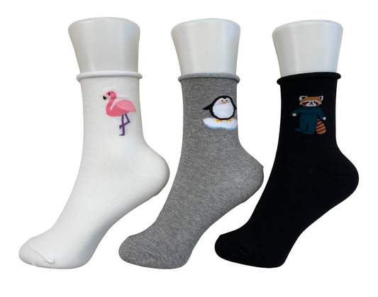 Women's cotton blend no-band socks - Animal (3 designs)