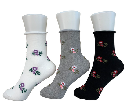 Women's cotton blend no-band socks - Flower (3 colors)