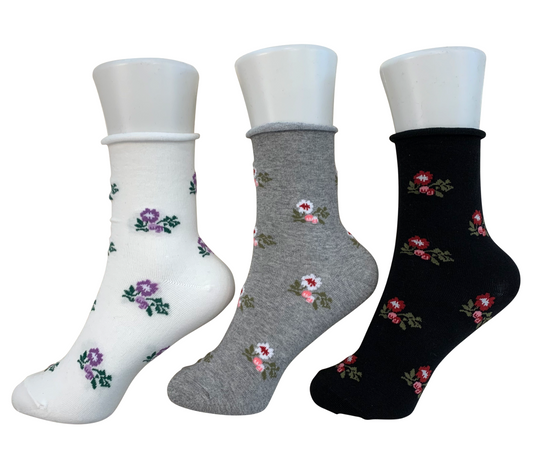 Women's cotton blend no-band socks - Flower (3 colors)